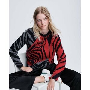 Ray & Bone $595 Zebra Face‎ Cashmere Sweater Red Black Gray Size Large